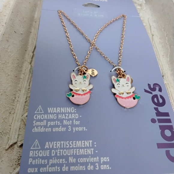 Claire's Pink Mermaid Cat Best Friends Necklace Set 16"-19" Chain - Picture 3 of 6
